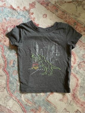 Cat & Jack Charcoal Tee with Neon Green T-Rex Graphic